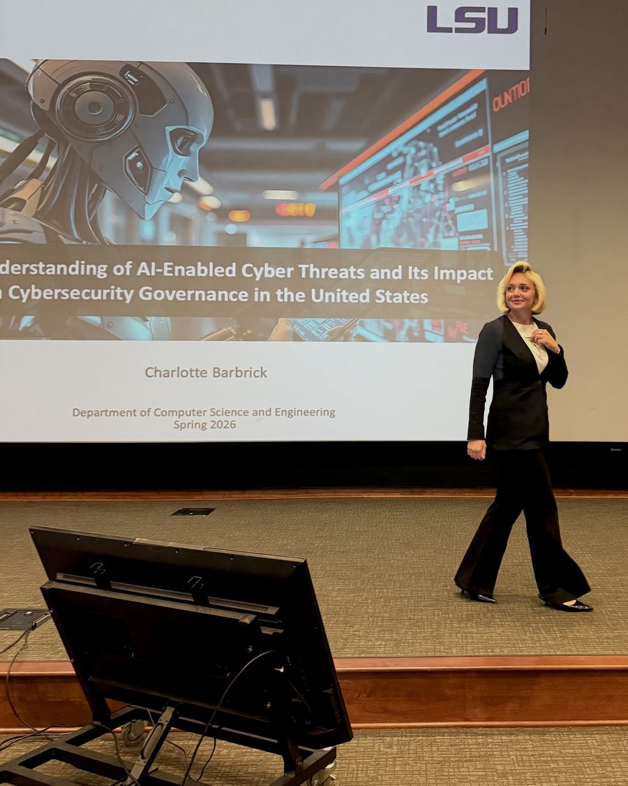 Charlotte Barbrick presenting her thesis defense at LSU